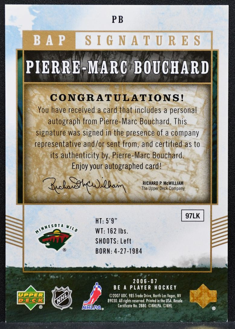 2006-07 Upper Deck Be A Player Signatures Pierre-Marc Bouchard PB Wild Auto 8889