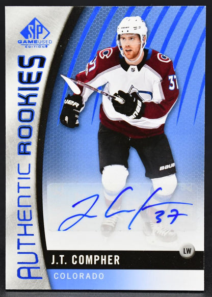 2017-18 SP Game Used Authentic Rookies Auto Blue J.T. Compher 179 RC Auto