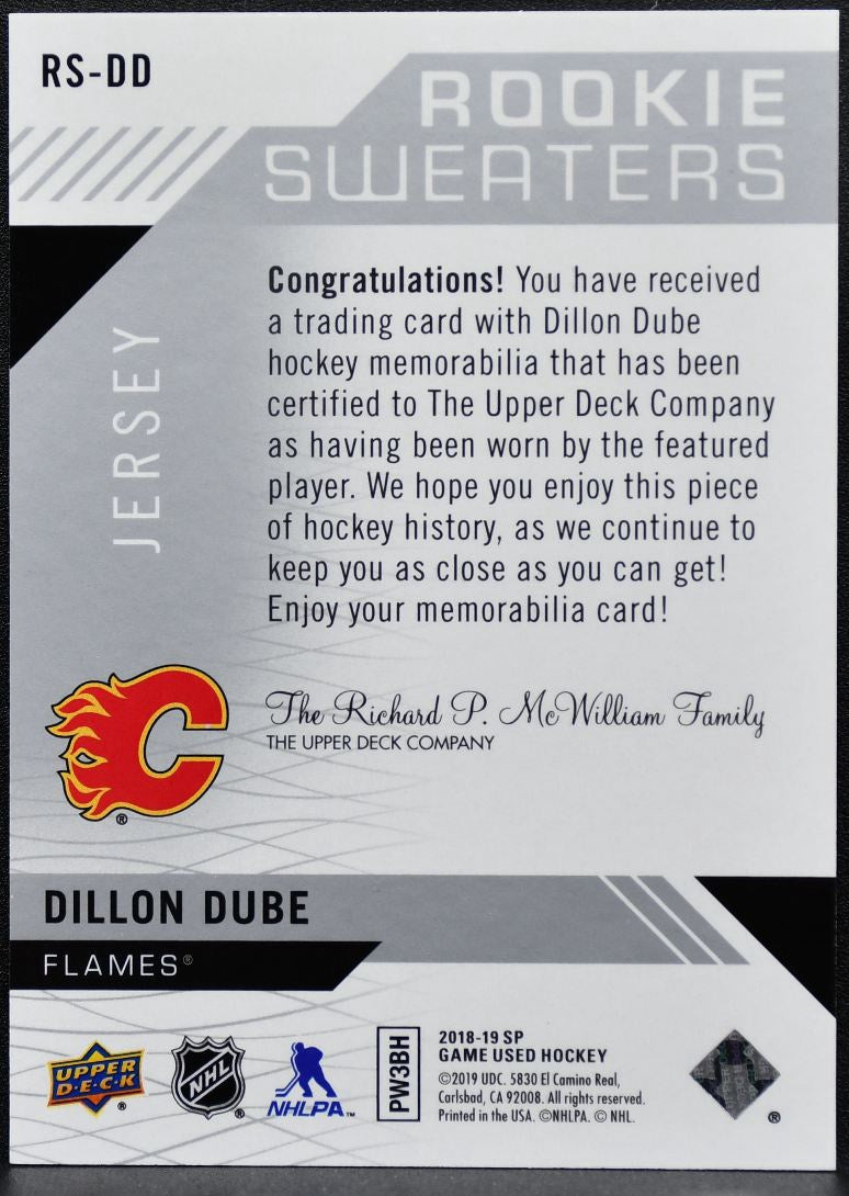 2018-19 SP Game Used Rookie Sweaters Dillon Dube RS-DD RC /199 Jersey 1151