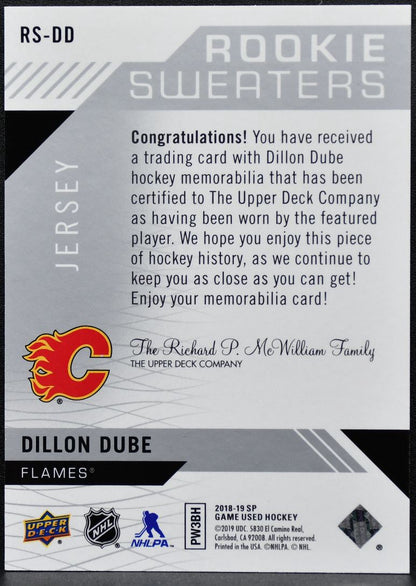 2018-19 SP Game Used Rookie Sweaters Dillon Dube RS-DD RC /199 Jersey 1151