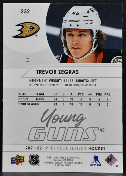 2021-22 Upper Deck Series 1 Young Guns Trevor Zegras 232 Anaheim Ducks RC 6477