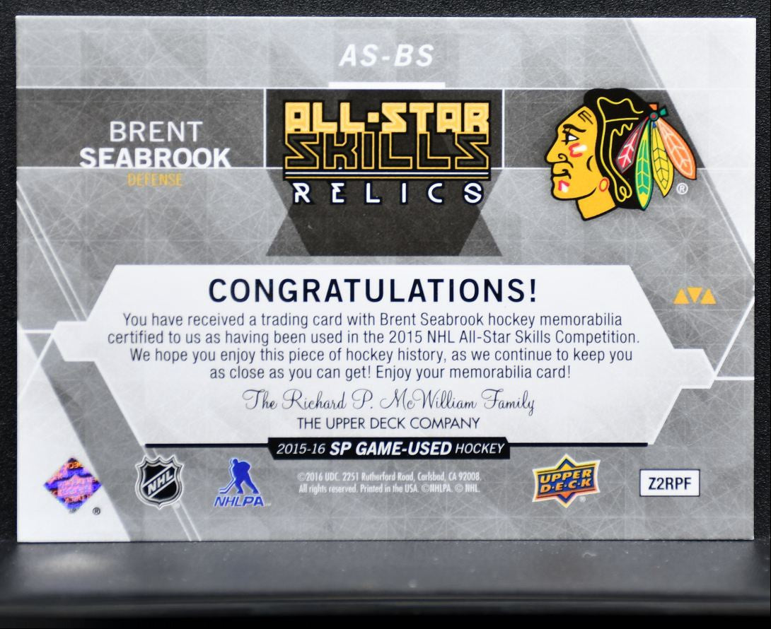 2015-16 SP Game Used 2015 All-Star Skills Relics Brent Seabrook /125 Jersey 1978