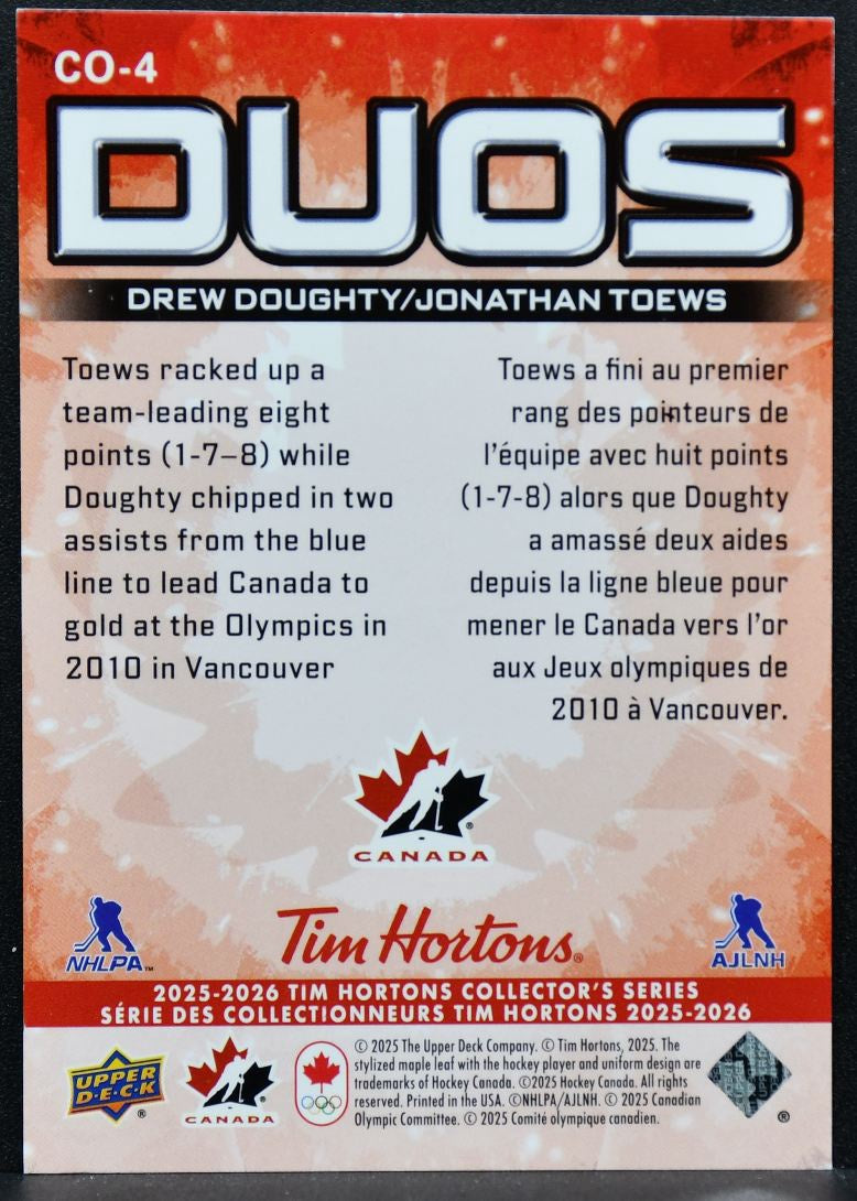 2025-26 Upper Deck Tim Hortons Duos Drew Doughty / Jonathan Toews CO-4 0060
