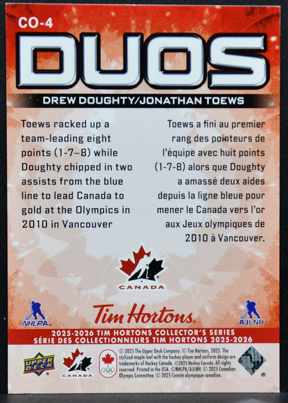 2025-26 Upper Deck Tim Hortons Duos Drew Doughty / Jonathan Toews CO-4 0060