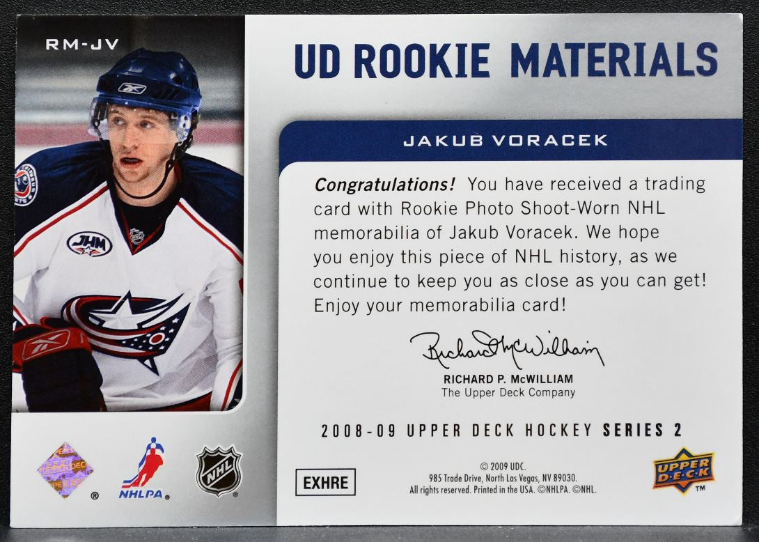 2008-09 UD Series 2 UD Rookie Materials Jakub Voracek Jackets RC Jersey 5123