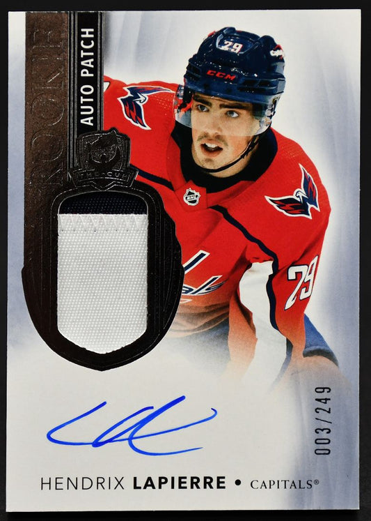 Patch autographié UD The Cup Rookie 2021-22 Hendrix Lapierre 190 RC Auto 003/249