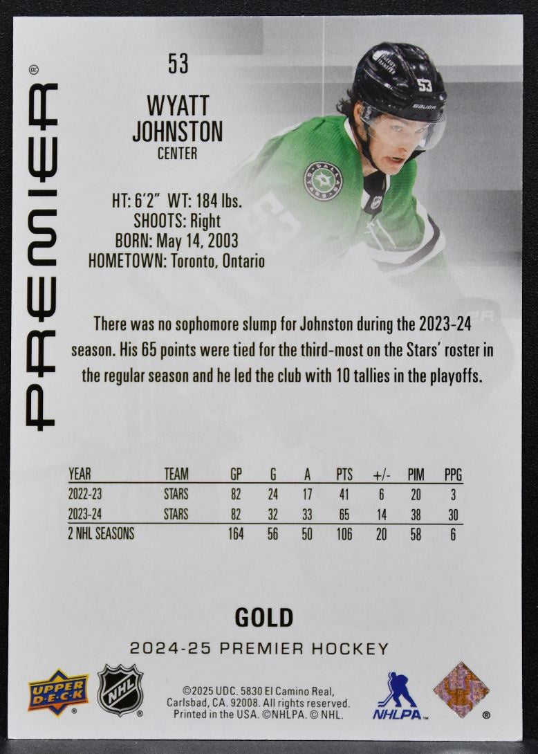 2024-25 Upper Deck Premier Gold Wyatt Johnston 53 Dallas Stars 13/25 6012