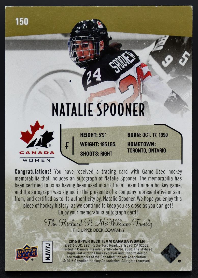 2015-16 UD Team Canada Juniors Gold Spectrum Patch Spooner Canada Auto /199