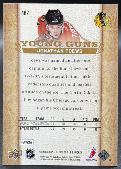 2007-08 UD Young Guns Young Guns Jonathan Toews 462 Chicago Blackhawks RC