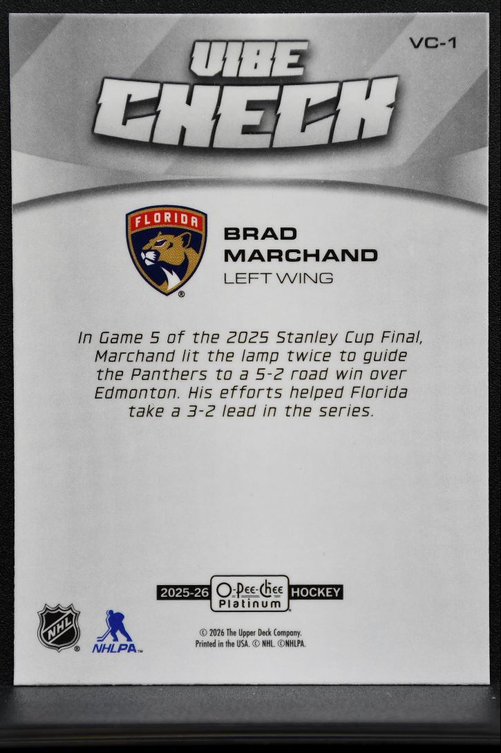 2025-26 O-Pee-Chee Platinum Vibe Check Brad Marchand VC-1 Florida Panthers 3871