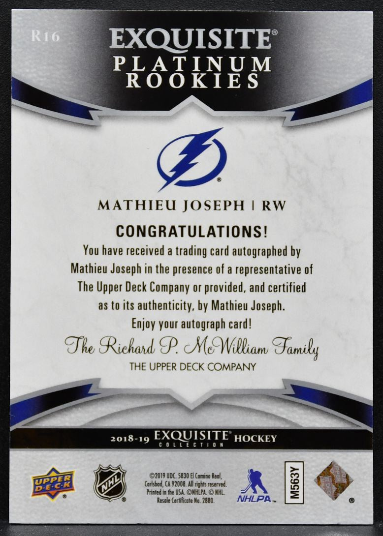 2018-19 UD Exquisite Collection Platinum Rookies Signatures Joseph RC Auto 0161