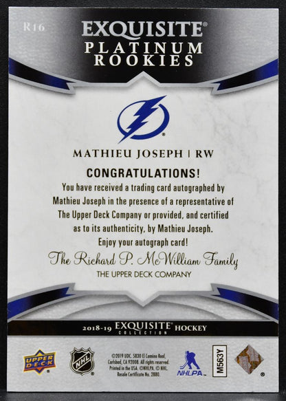 2018-19 UD Exquisite Collection Platinum Rookies Signatures Joseph RC Auto 0161