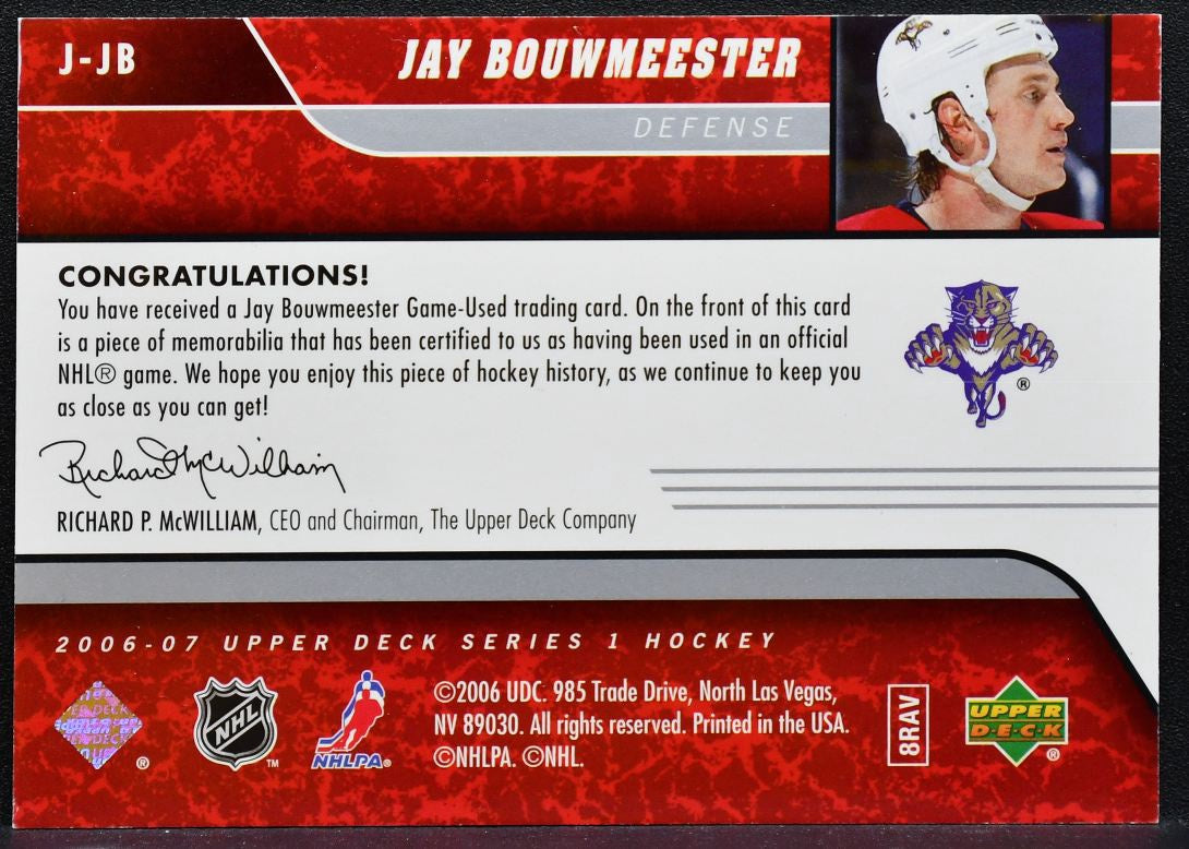 2006-07 UD Series 1 UD Game Jersey Jay Bouwmeester J-JB Panthers Jersey 1366