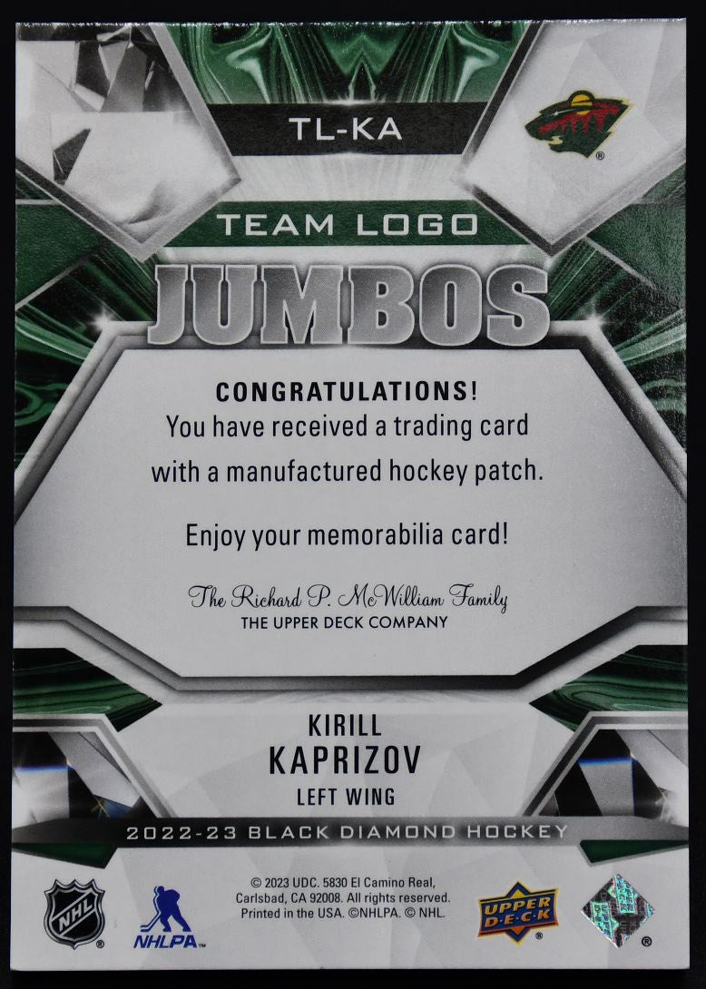 Patch Jumbos Kirill Kaprizov TL-KA avec logo de l'équipe UD Black Diamond 2022-23