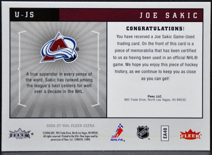2006-07 Fleer Ultra Uniformity Jersey Joe Sakic U-JS Avalanche Jersey 1167