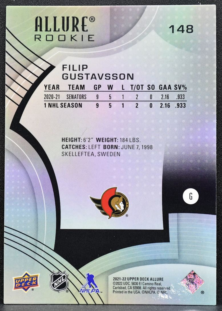 2021-22 UD Allure Rookie Black Rainbow Filip Gustavsson 148 Senators RC 1235