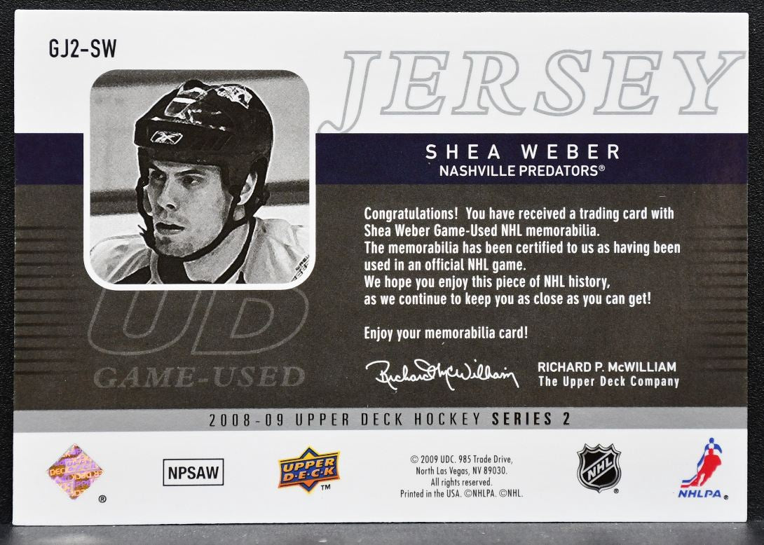 2008-09 UD Game Series 2 UD Game Jerseys Shea Weber GJ2-SW Predators Jersey 6151