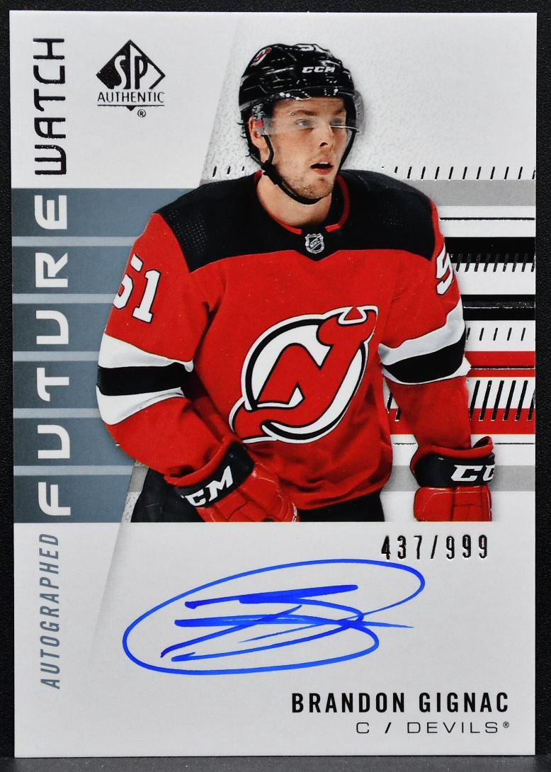 2019-20 SP Authentic Future Watch Auto Brandon Gignac Devils RC Auto 7573