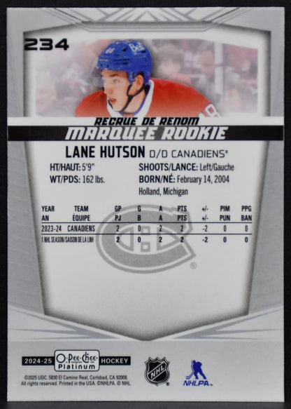 2024-25 O-Pee-Chee Platinum Marquee Rookie Lane Hutson 234 Canadiens RC 7099