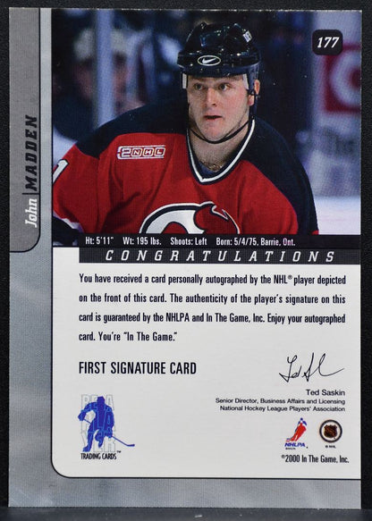2000-01 Be a Player Signature Series Autographs John Madden 177 Devils Auto 0967
