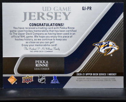 2020-21 Upper Deck Series 1 UD Game Jersey Pekka Rinne Predators Jersey 7320