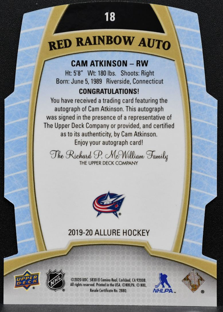 2019-20 UD Allure Red Rainbow Autographs Cam Atkinson 18 Blue Jackets Auto 1847