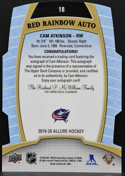 2019-20 UD Allure Red Rainbow Autographs Cam Atkinson 18 Blue Jackets Auto 1847
