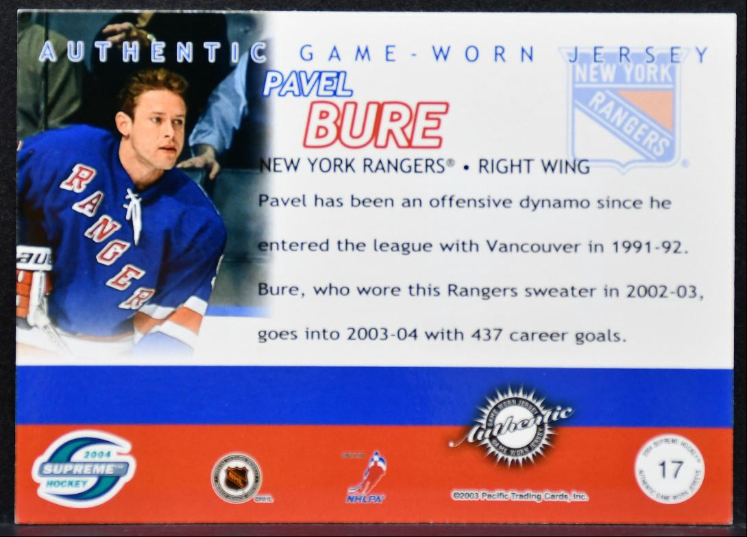 2003-04 Pacific Supreme Jersey Pavel Bure New York Rangers 531/660 Jersey 8987