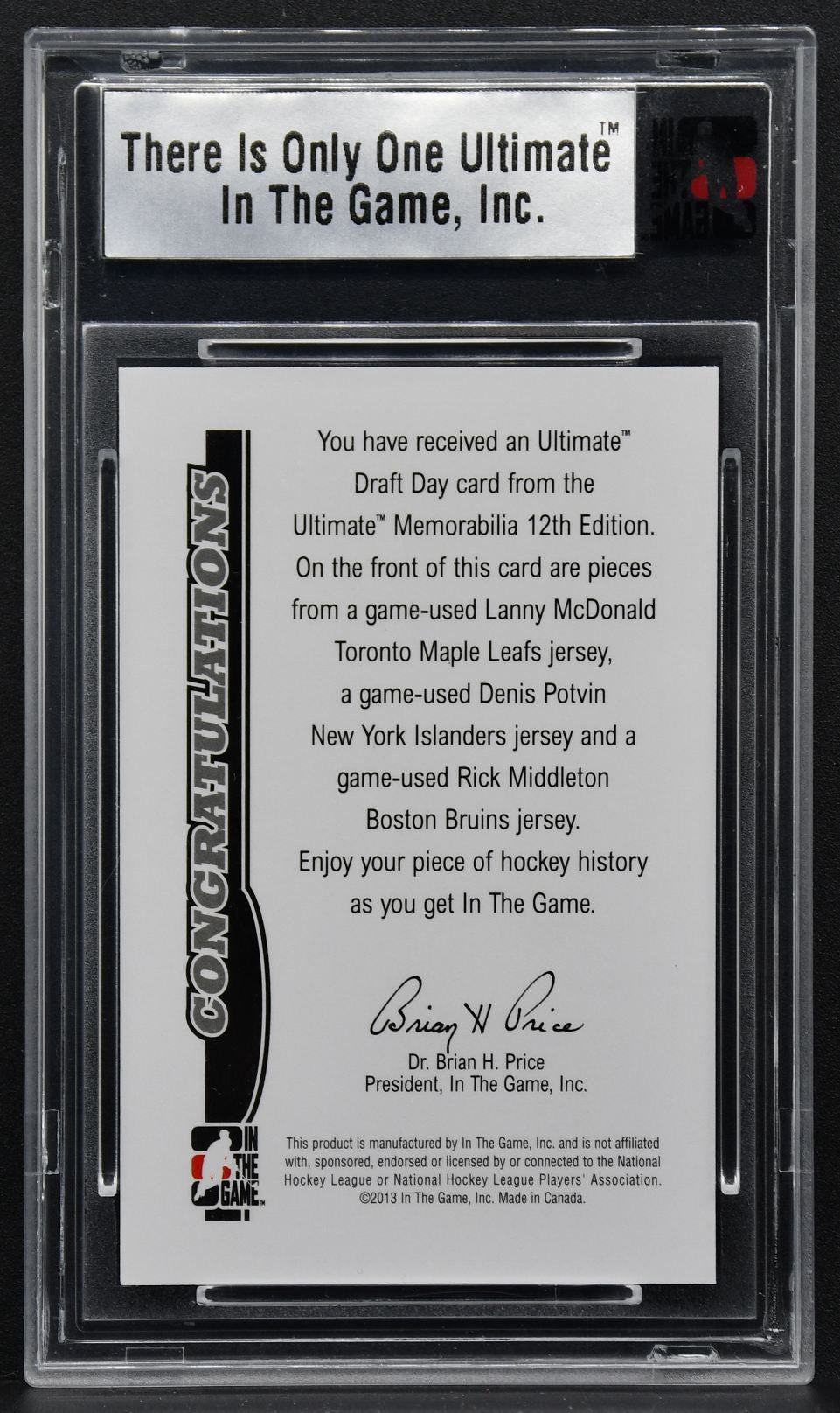 2012-13 In The Game Memorabillia McDonald / Potvin / Middleton Jersey 2224