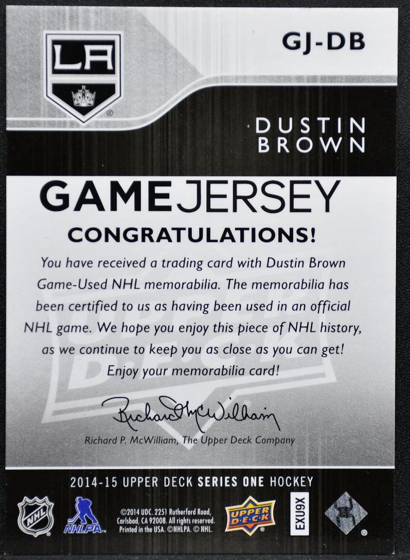 2014-15 UD Series 1 Game Jerseys Dustin Brown GJ-DB Jersey 9639