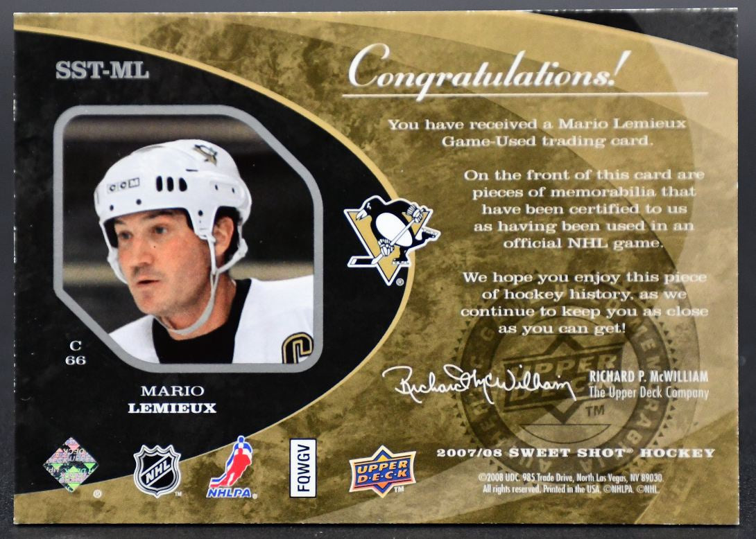 2007-08 UD Sweet Shot Sweet Stitches Mario Lemieux SST-ML 242/299 Jersey