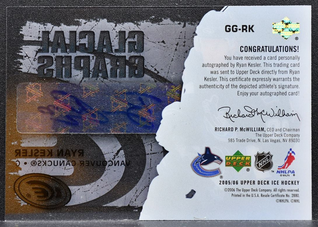 2005-06 Upper Deck Ice Glacial Graphs Ryan Kesler GG-RK Canucks Auto 9471