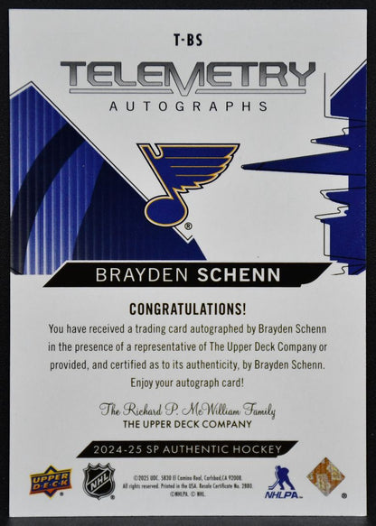 2024-25 SP Authentic Telemetry Autographs Brayden Schenn T-BS Blues Auto 8331