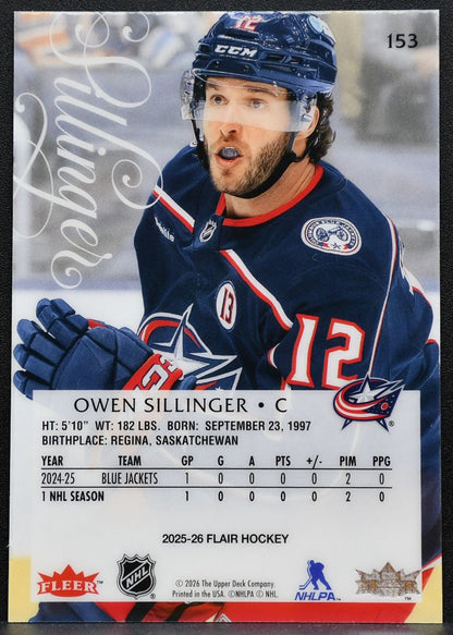 2025-26 Flair Rookie Owen Sillinger 153 Columbus Blue Jackets RC 2089