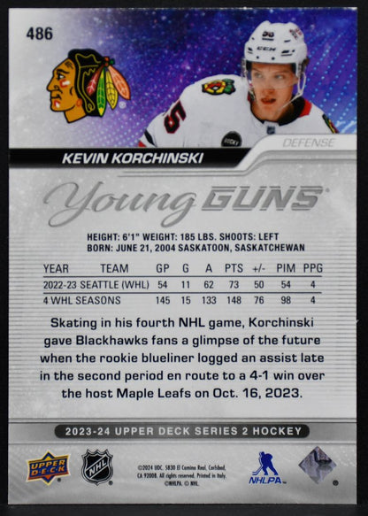 2023-24 UD Series 2 YG Deluxe Kevin Korchinski 486 Chicago Blackhawks RC 182/250 1886