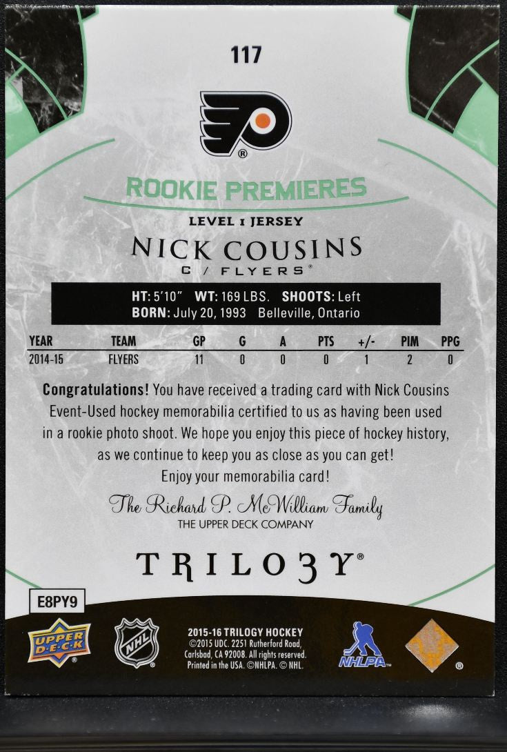 2015-16 UD Trilogy RC Premieres Level 1 Green Foil Cousins RC Auto Jersey 5808