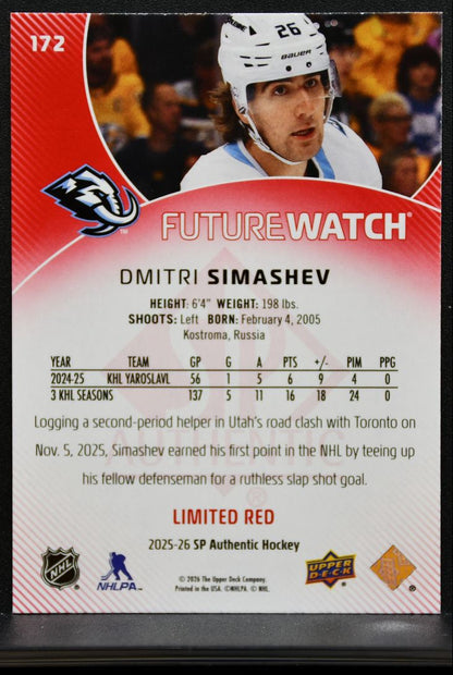 2025-26 SP Authentic Future Watch Limited Red Dmitri Simashev RC 8464