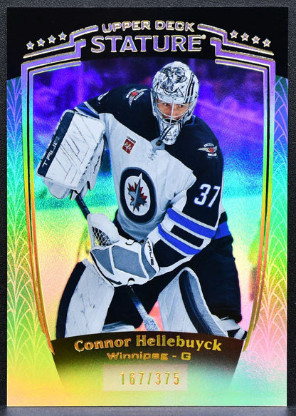 2024-25 Upper Deck Stature Green Connor Hellebuyck 3 Winnipeg Jets 167/375 9782