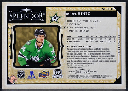 2024-25 UD The Cup Splendor Roope Hintz SP-RH Stars Auto 34/36 Patch 5944