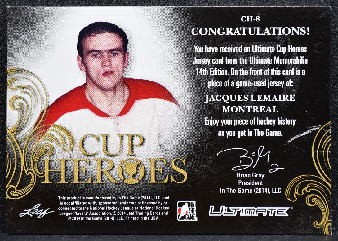 2014-15 ITG Ultimate Memorabilia Cup Heroes Jersey Jacques Lemaire Jersey 2783