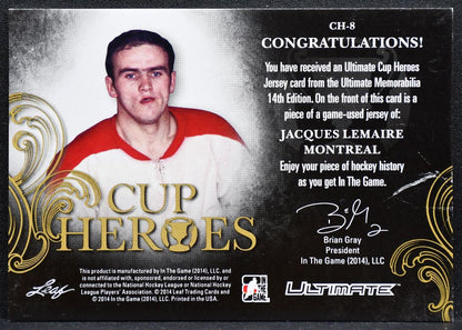 2014-15 ITG Ultimate Memorabilia Cup Heroes Jersey Jacques Lemaire Jersey 2783