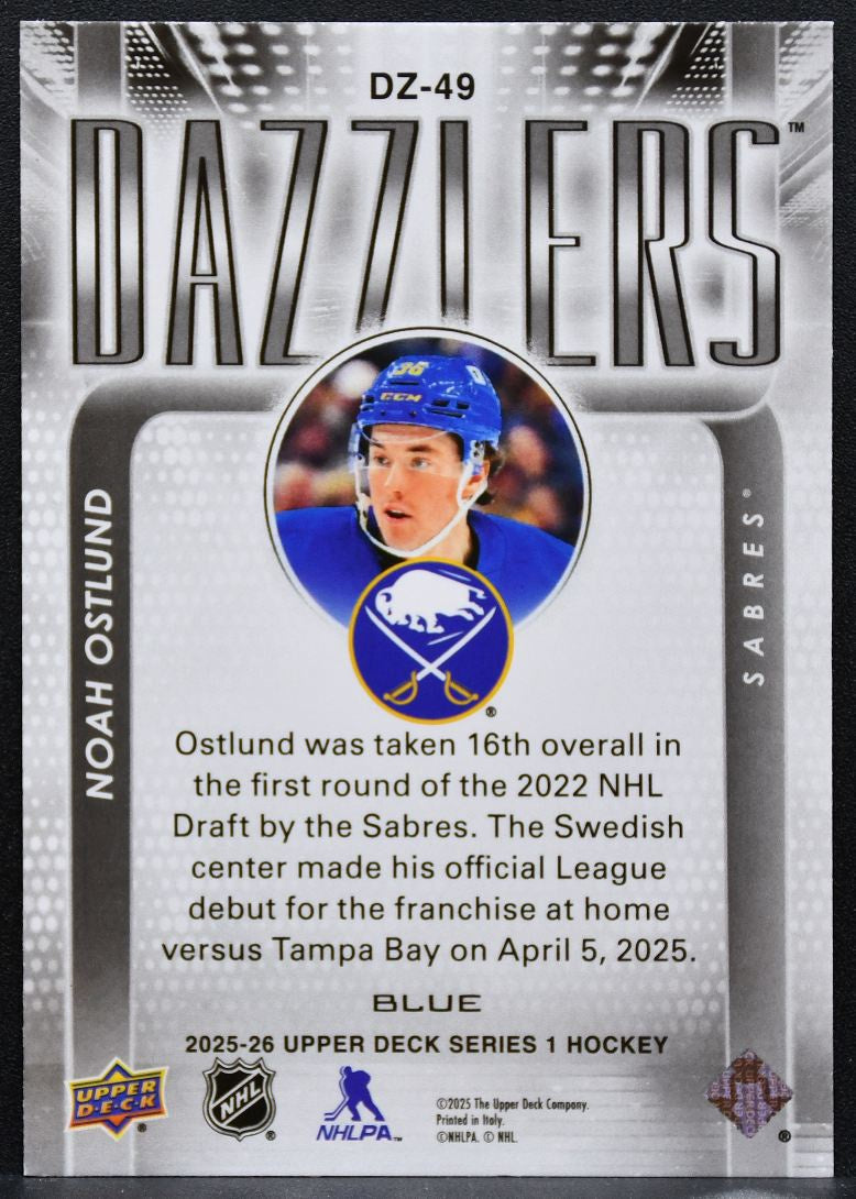 2025-26 Upper Deck Series 1 Dazzlers Blue Noah Ostlund DZ-49 Buffalo Sabres 4094