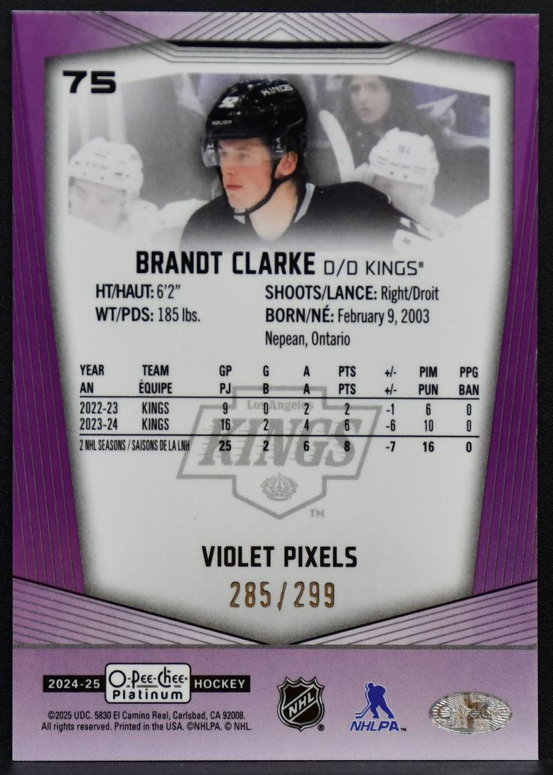2024-25 O-Pee-Chee Platinum Violet Pixels Brandt Clarke 75 Kings 285/299 8164