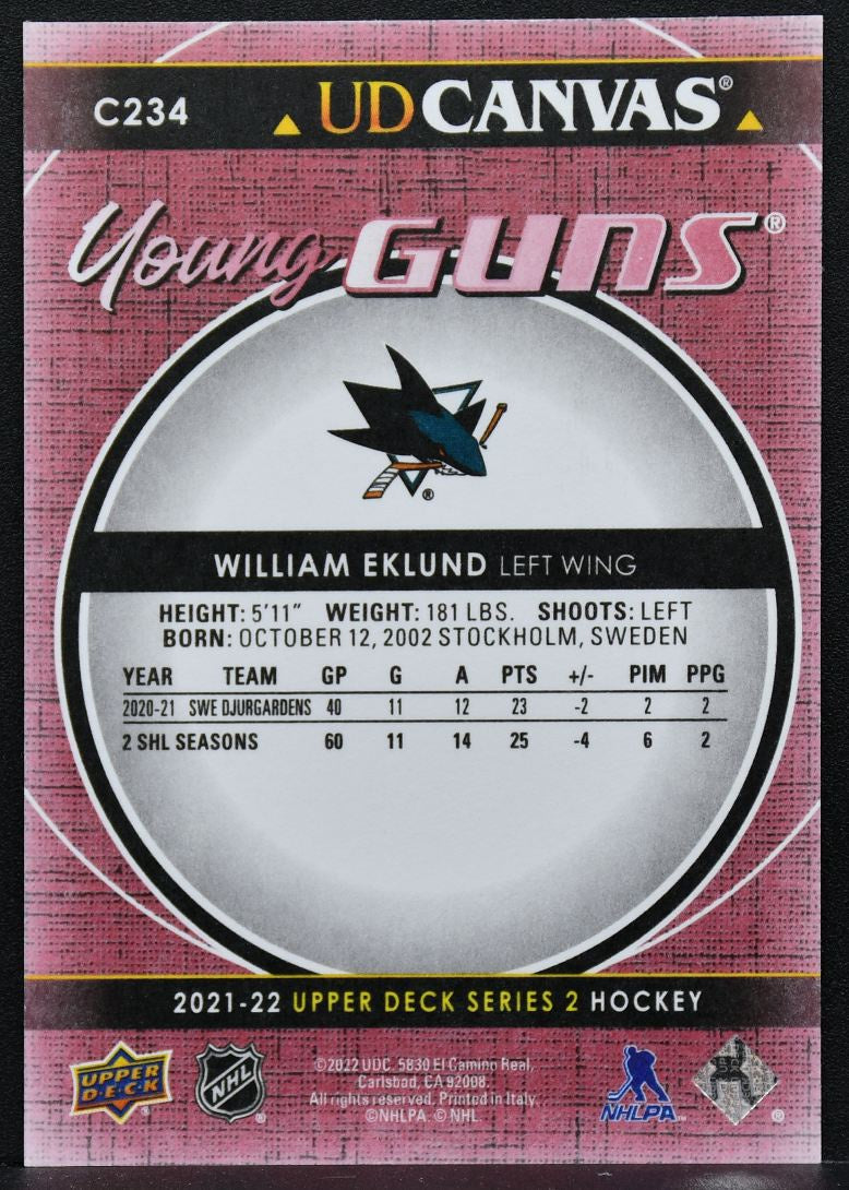 2021-22 Upper Deck UD Canvas William Eklund C234 San Jose Sharks RC 8785
