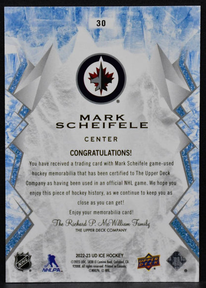 2022-23 UD Ice Jersey Mark Scheifele 30 Winnipeg Jets Jersey