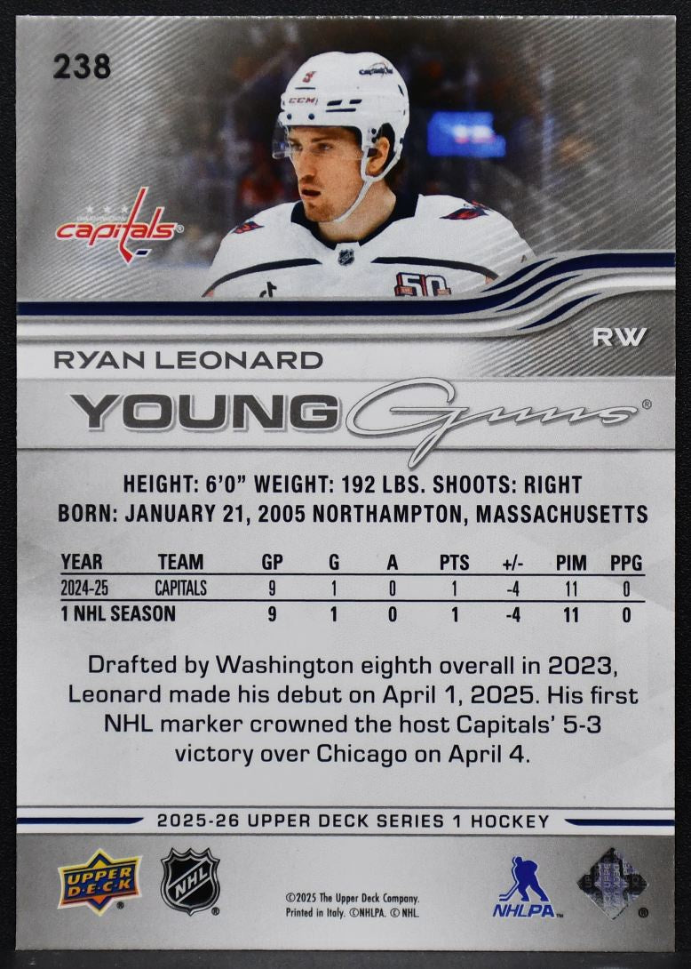 2025-26 Upper Deck Series 1 Young Guns Ryan Leonard 238 RC 3146