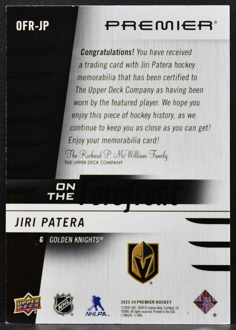 2023-24 UD Premier On the Forefront Rookies Jiri Patera Jersey 3370