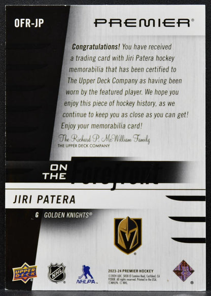 2023-24 UD Premier On the Forefront Rookies Jiri Patera Jersey 3370