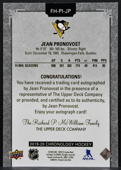 2019-20 UD Chronology Franchise History Autos Jean Pronovost Penguins Auto 7170