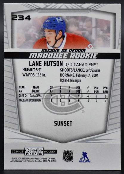 2024-25 OPC Platinum Lane Hutson 234 Montreal Canadiens RC